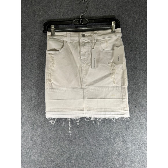 J Brand White Denim Mini Skirt Distressed Raw Hem Women's Size 24 NWT - Picture 1 of 12